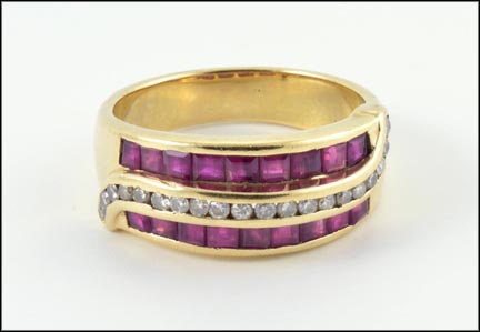 Ruby and Diamond Band in 14K Yellow Gold LARGE