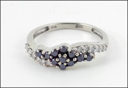 Black and White Diamond Ring in 10K White Gold LARGE