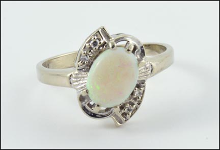 Opal Ring in 14K White Gold LARGE