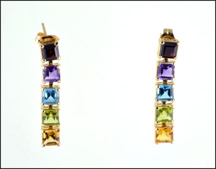 Multi-stone Dangle Earrings in 14K Yellow Gold LARGE