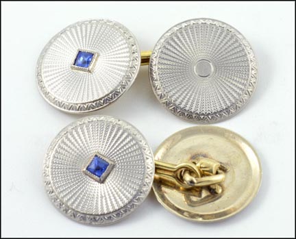 Cufflinks with Montana Sapphire in 14K Two-Tone Gold LARGE