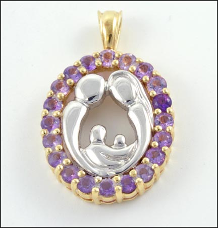 Amethyst Family Pendant in 14K Two-Tone Gold LARGE