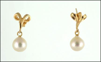 Pearl Dangle Earrings in 14K Yellow Gold LARGE