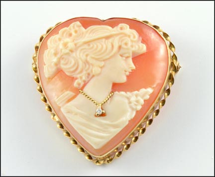 Cameo Heart Pin or Pendant in 14K Yellow Gold LARGE