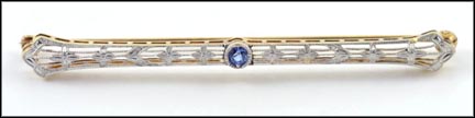 Montana Sapphire Bar Pin, 1920's in 14K Two-Tone Gold LARGE