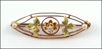 Pin with Pearls and Diamond in 14K Rose and Yellow Gold MAIN