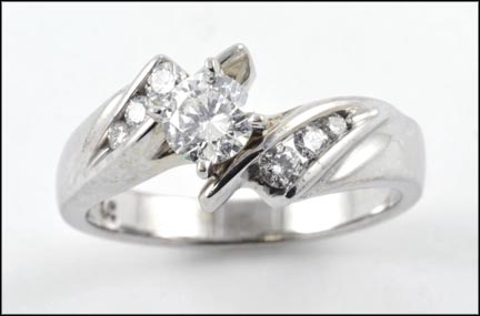 Diamond Engagement Ring, .45 ct. Center Stone in 14K White Gold LARGE
