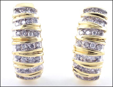 Diamond J Hoop Earrings in 10K Yellow Gold LARGE