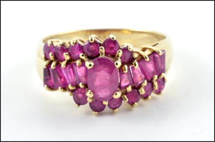 Ruby Cluster Ring in 10K Yellow Gold LARGE