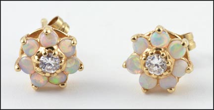 Opal Cluster Earrings in Yellow Gold LARGE