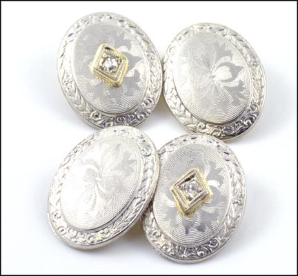 Oval Etched Cufflinks in 14K White Gold MAIN