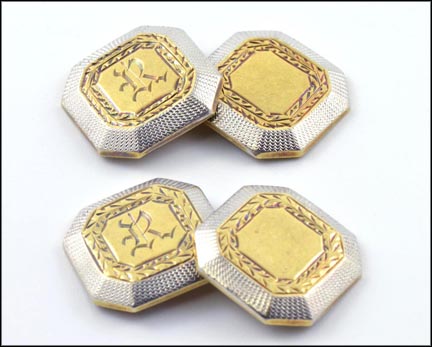 Cufflinks, Monogrammed ''R'' in 14K Yellow and White Gold LARGE