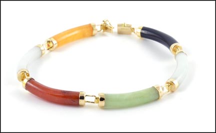 Multi-Colored Jadite Bracelet in 14k Yellow Gold MAIN