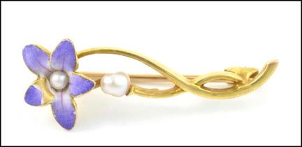 Enameled Flower Pin, 1900-10 in 14k Yellow Gold MAIN