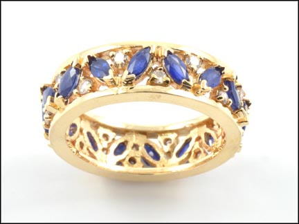Sapphire and Diamond Eternity Ring in 14k Yellow Gold LARGE