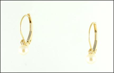 Pearl Dangle Leverback Earrings in 14k Yellow Gold LARGE