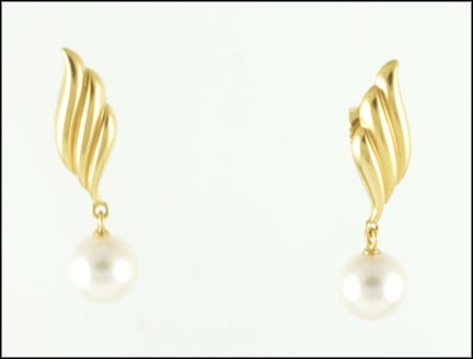 Pearl Dangle Earrings in 18k Yellow Gold LARGE