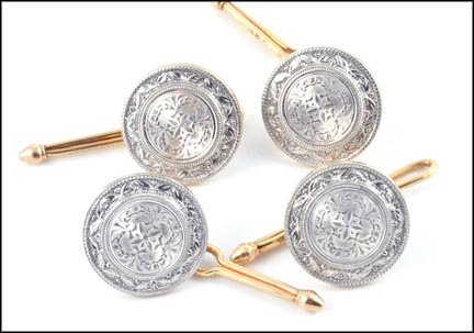 1930's Formal Tuxedo Buttons in 14K Two-Tone Gold LARGE