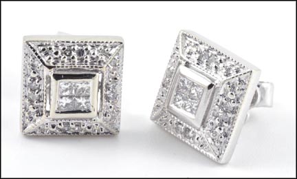 Diamond Earrings in 14K White Gold LARGE
