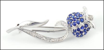 Sapphire Tulip Pin in 14K White Gold LARGE