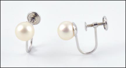 Pearl Screwback Earrings in 14K White Gold LARGE