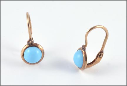 Synthetic Turquoise Earrings, 1930's in Rose Gold MAIN