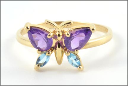 Amethyst and Topaz Butterfly Ring in 14K Yellow Gold LARGE