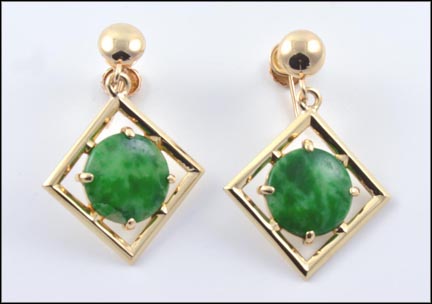 Jadeite Screwback Earrings in 14K Yellow Gold LARGE