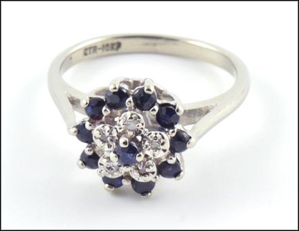 Sapphire and Diamond Ring in 10K White Gold LARGE