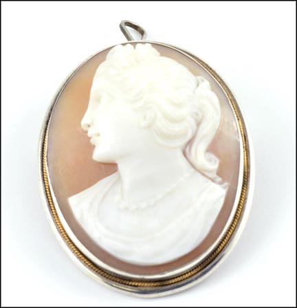 Cameo Pin or Pendant in .800 Fine Silver LARGE