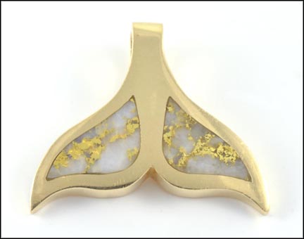 Gold Veined Quartz Whale Tail Pendant in 14K Yellow Gold MAIN