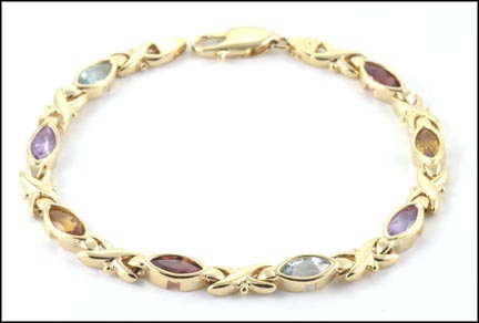 Garnet, Citrine, Amethyst, Aquamarine Bracelet in 14K Yellow Gold LARGE