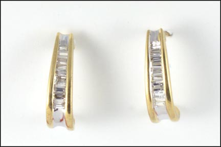 J Hoop Diamond Earrings in 10K Yellow Gold LARGE
