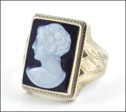 Vintage Cameo Ring, 1910 in 10K White Gold LARGE