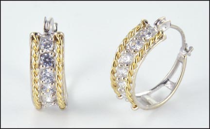 Cubic Zirconia Hoop Earrings in 14K Two-Tone Gold LARGE