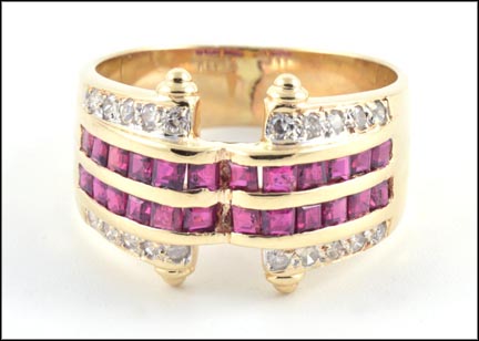 Ruby and Diamond Ring in 14K Yellow Gold LARGE