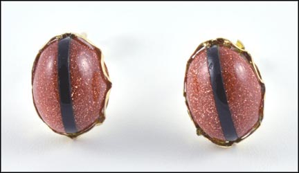 Goldstone and Onyx Earrings in Yellow Gold LARGE