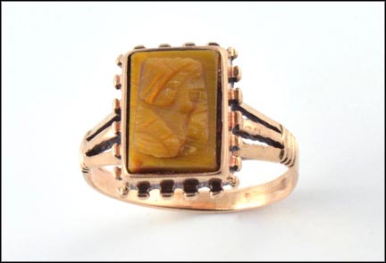 Tiger Eye Cameo Ring, 1890's in Rose Gold LARGE