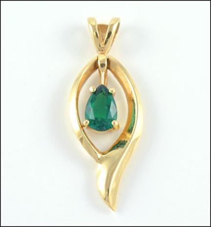 Green Tourmaline Pendant in 14K Yellow Gold LARGE