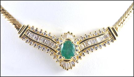 Emerald and Diamond Necklace in 14K Yellow Gold LARGE