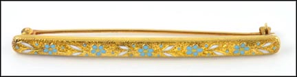 Enameled Bar Pin, 1910-20 in 14K Yellow Gold LARGE