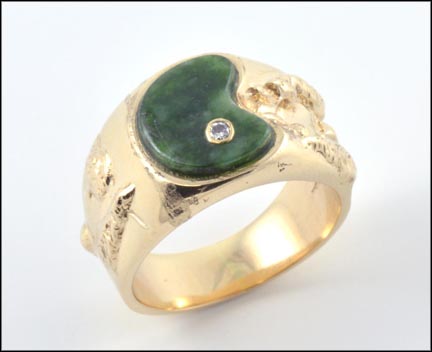 Men's Jade Ring in 14K Yellow Gold LARGE