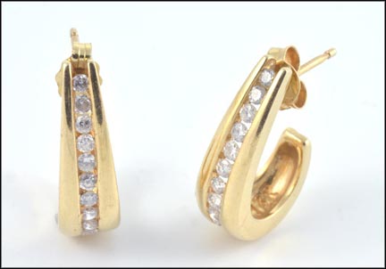 Diamond J Hoop Earrings in 14K Yellow Gold LARGE