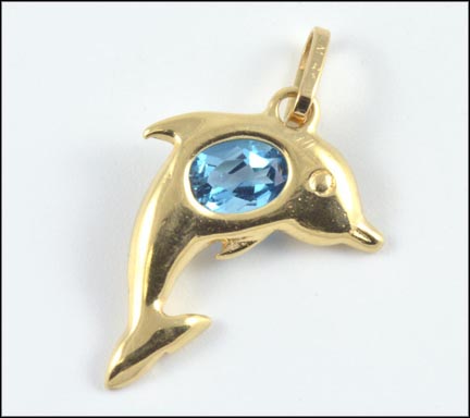 Blue Topaz Dolphin Pendant in 14K Yellow Gold MAIN