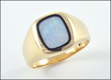 Opal and Onyx Ring in 14K Yellow Gold LARGE