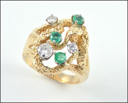 Emerald and Diamond Freeform Ring in 14K Yellow Gold MAIN