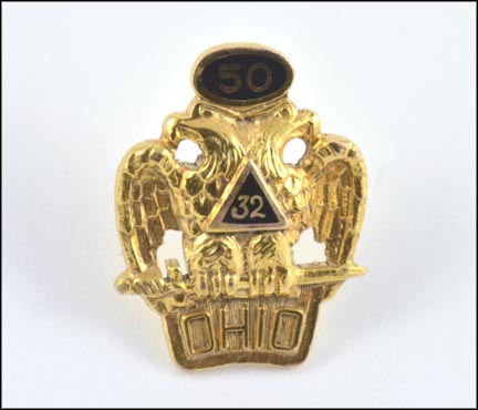 Ohio 32nd Degree Masonic Lapel or Tie Pin in 10K Yellow Gold MAIN