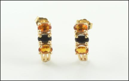 Citrine and Onyx J Hoop Earrings in 14K Yellow Gold MAIN