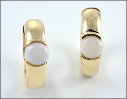 Opal Huggie Earrings in 10K Yellow Gold LARGE