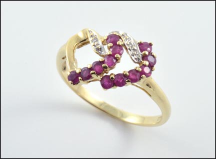 Double Heart Ruby Ring in 10K Yellow Gold MAIN